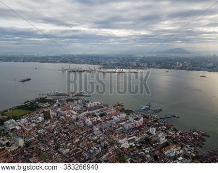 Aerial View Unesco World Heritage Georgetown. Background Is Seberang Perai.