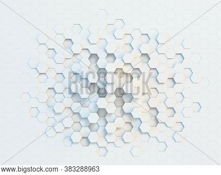 Hexagonal Abstract 3d Background, White Wall With Hexagonal Pattern 3d Rendering