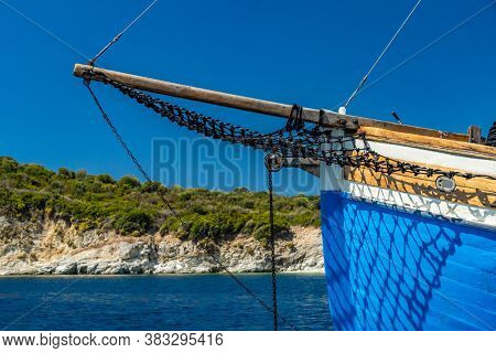 Sailing boat at sea in Meganisi island