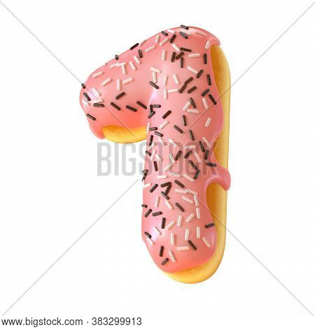 Glazed Donut Font 3d Rendering Number 1, Three Dimensional Object