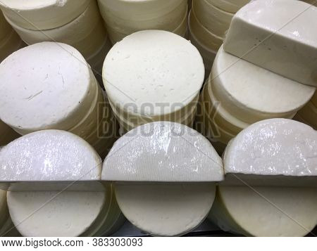 Canastra Cheese on the shelf of a store in the Central Market of Belo Horizonte, Minas Gerais, Brazil.
