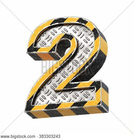Industrial Black And Yellow Striped Metallic Font, 3d Rendering, Number 2
