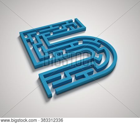 Maze Font 3d Rendering Number 5, Three Dimensional Object