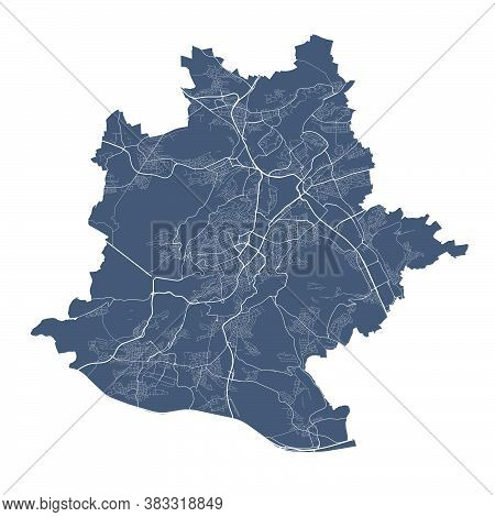 Stuttgart Map. Detailed Vector Map Of Stuttgart City Administrative Area. Dark Poster With Streets O
