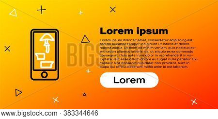 Line Buying Drugs Online On Mobile Phone Icon Isolated On Yellow Background. Online Buying Symbol. C