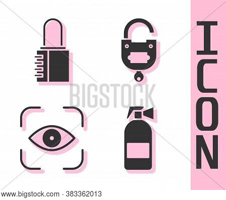 Set Fire Extinguisher, Safe Combination Lock, Eye Scan And Lock And Key Icon. Vector