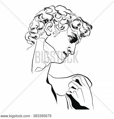 Vector Linear Illustration Of David Sculpture By Michelangelo.