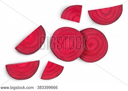 Beetroot Slices Isolated On White Background With Clipping Path And Full Depth Of Field. Top View. F