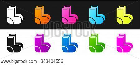 Set Valenki Icon Isolated On Black And White Background. National Russian Winter Footwear. Tradition