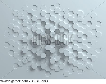 Hexagonal Abstract 3d Background, White Wall With Hexagonal Pattern 3d Rendering