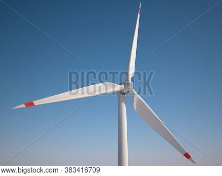 Wind Power Station Against The Blue Sky - Power Generation Wind Turbines - Alternative Energy 3d Con