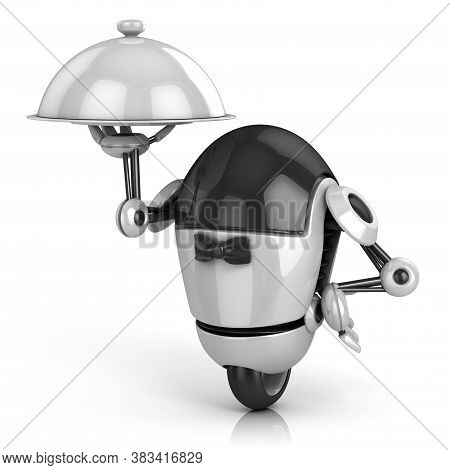 Funny Robot - Waiter 3d Illustration Isolated On The White Background