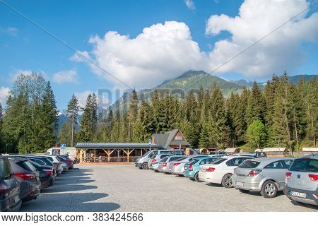 Bukowina Tatrzanska, Poland - June 13, 2020: Car Parking At Entrance To Tatra National Park.