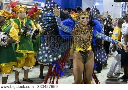 Rio, Brazil - February 22, 2020: Parade Of The Samba School Academicos Do Sossego, At The Marques De