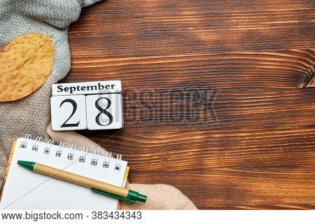 Twenty-eighth Day Of Autumn Month Calendar September With Copy Space.