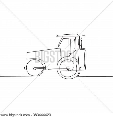 One Single Line Drawing Of Harvester Tractor For Farming Harvest Vector Illustration, Commercial Veh