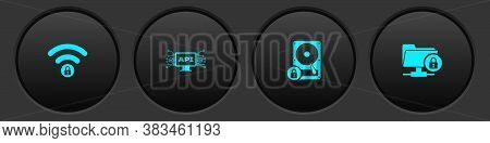 Set Wifi Locked, Computer Api Interface, Hard Disk Drive And And Ftp Folder Icon. Vector