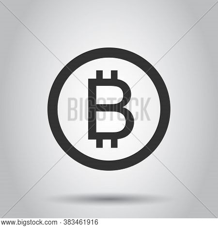 Bitcoin Icon In Flat Style. Blockchain Vector Illustration On White Isolated Background. Cryptocurre