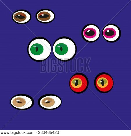 Cartoon Eyes. Set Of Expressive Eyes. Happy And Angry Eyes Looking Human Eyes. Comic And Funny Eyes.