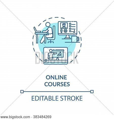 Online Courses Concept Icon. Internet Business, Distance Learning Idea Thin Line Illustration. Remot