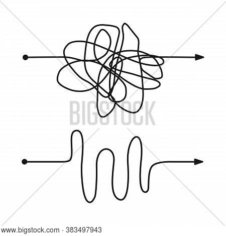 Tangled Scribble Vector Path. Messy Line Like Simple And Complex Way.