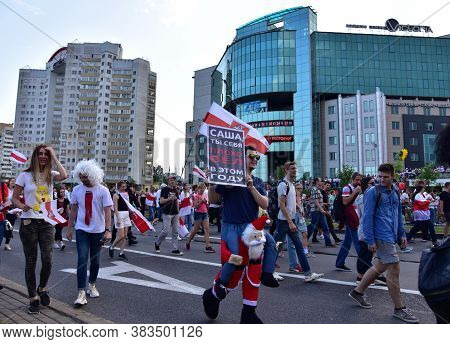 Minsk, Belarus - August 30, 2020: Mass Protest Rally In Central Minsk. Poster In Hand: Sasha Misbeha