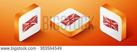 Isometric Flag Of Great Britain Icon Isolated On Orange Background. Uk Flag Sign. Official United Ki
