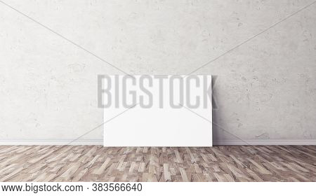 White Horizontal Canvas On Floor. Blank Mockup For You Design. Good Use For Advertasing.