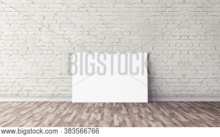 White Horizontal Canvas On Floor. Blank Mockup For You Design. Good Use For Advertasing.