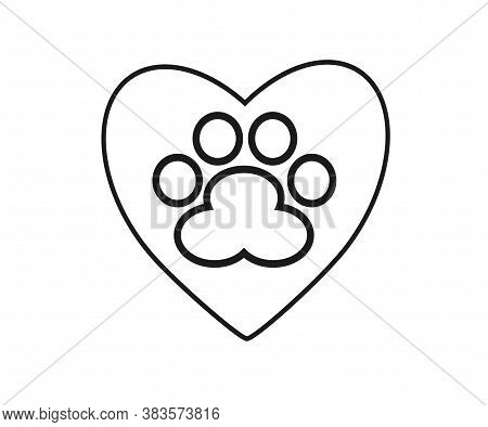 Dog Footprint And Heart On A White Background. Silhouette. Vector Illustration.