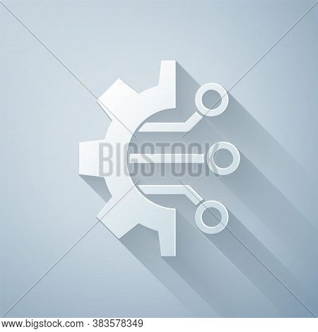Paper Cut Algorithm Icon Isolated On Grey Background. Algorithm Symbol Design From Artificial Intell