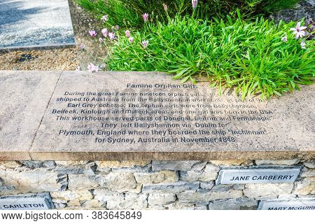 Ballyshannon , Ireland - August 22 2020 : Memorial Reminding Of Orphan Girls Leaving To Australia