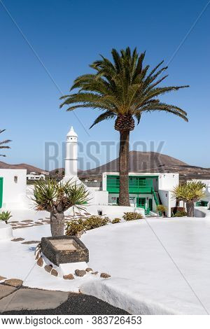 Typical Canarian Style Buildings And Tropical Plants, El Campesino, Lanzarote Island, Spain
