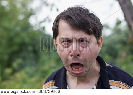 Halloween Man Opens Mouth And Scary Screems