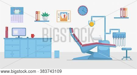 Flat Vector Illustration: Interior Of Dentist Office.