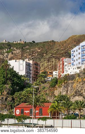 Santa Cruz De La Palma, Spain - November 12, 2019: Avenue Avenida Los Indianos, Restaurant Casa Indi