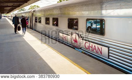 Adelaide Parklands Terminal, South Australia - August 4, 2019: The Ghan Train Ready To Depart For It