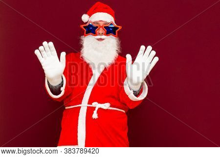 Sales, Marketing,selling Time. Santa Is Gesturing With Hands Succumb Surrender To Give Up Concept .r