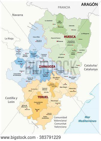 Administrative Vector Map Of The Spanish Autonomous Region Of Aragon