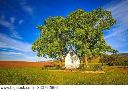 Landscape With Chapel Above The Turie Village Near Zilina Town, Slovakia, Europe.