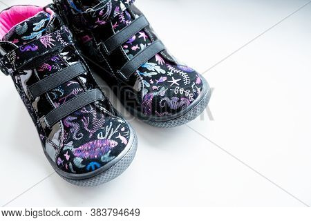 Black Blue Suede Kids Sport Shoe Isolated On White Background.pair Of New Modern Dark Blue Leather S