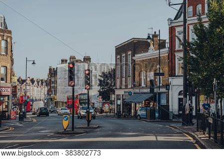 London, Uk - August 20, 2020: View Of People And Cars On The Broadway Street In Crouch End, An Area 