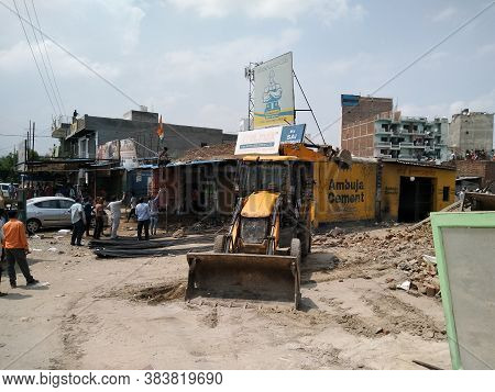 Utter Pardesh , India - Destroyed Buildings , Illegal Buildings Destroyed By Indian Government In No
