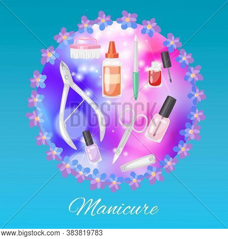 Manicure Background, Fashion Beauty, Glamor Beautiful Cosmetics, Pedicure Set, Salon Design, Cartoon