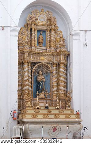 OLD GOA, INDIA - FEBRUARY 18, 2020: Altar of Our Lady of Sorrows in the Se Cathedral dedicated to Catherine of Alexandria, Old Goa, Goa, India