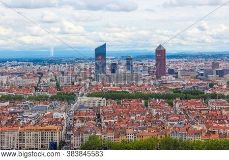 Lyon, France - August 3, 2019: Lyon, France - Aerial View Of The City Skyline