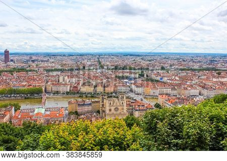 Lyon, France - August 3, 2019: Lyon, France - Aerial View Of The City Skyline