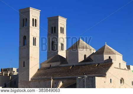 Molfetta Town In Apulia, Italy. Cathedral Of Saint Conrad Of Bavaria. Apulian Romanesque Style.