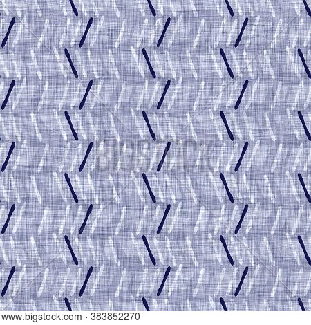 Seamless Indigo Washed Stripe Texture. Blue Woven Boro Linen Cotton Dyed Effect Background. Japanese