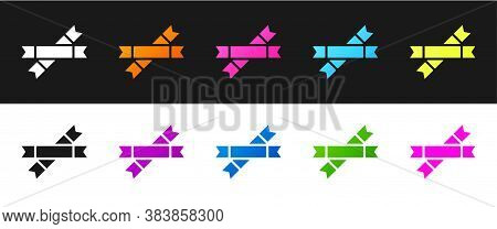 Set Sugar Stick Packets Icon Isolated On Black And White Background. Blank Individual Package For Bu